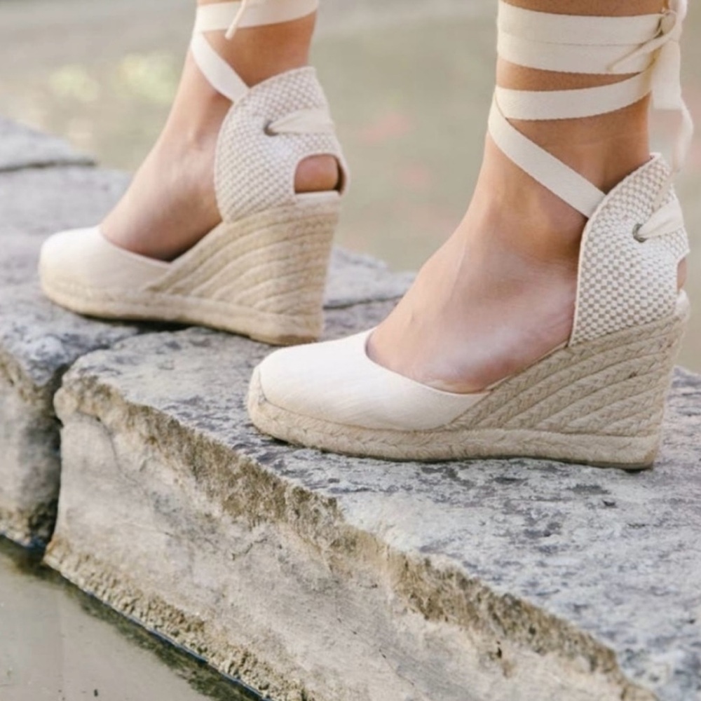 Soludos Cream Espadrille Wedge Ankle Tie Sandals - Picture 4 of 13